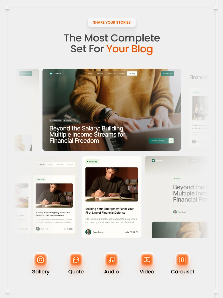 Portfolio and product showcase layout from Amoda Multi-Purpose Creative HTML Template