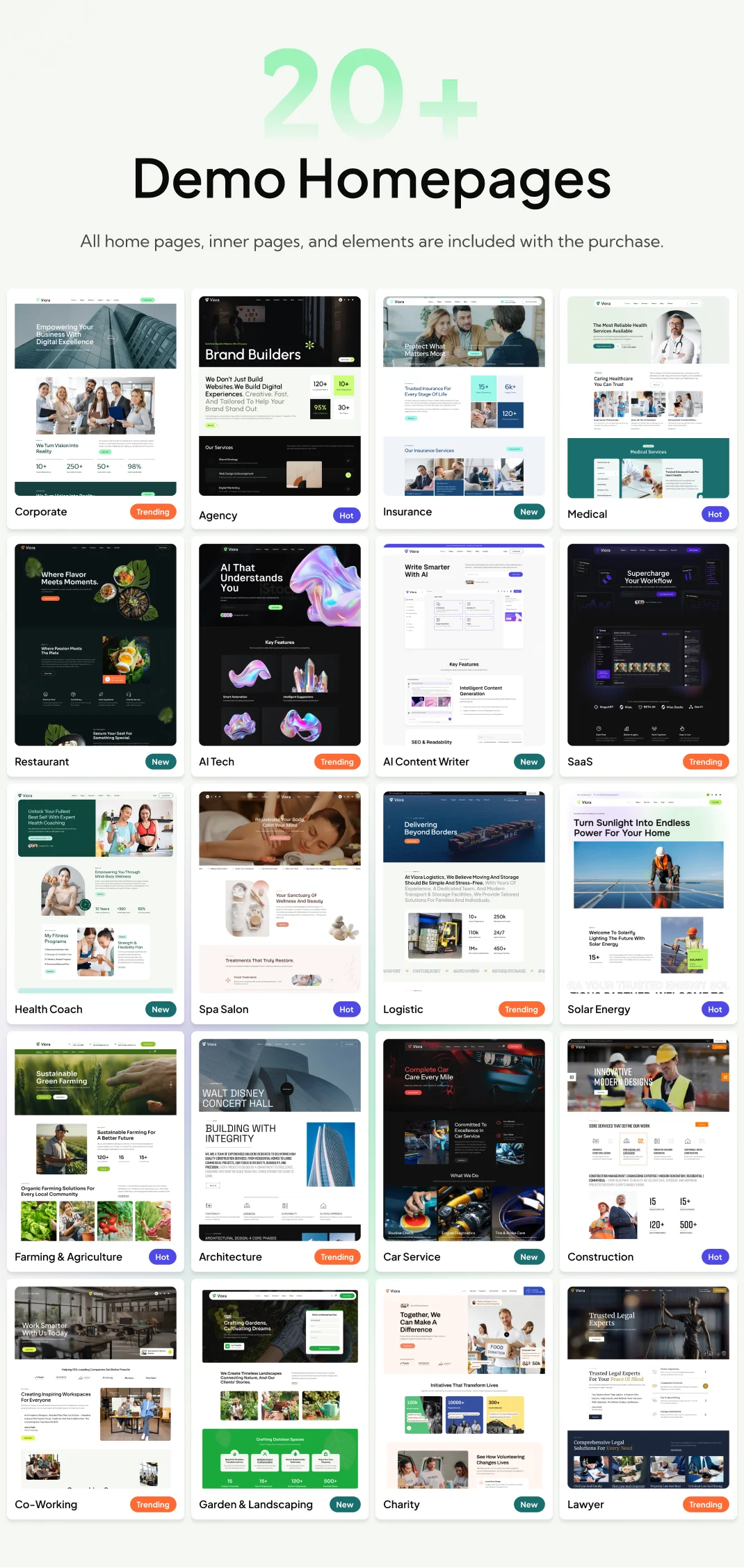 grid layout displaying demo thumbnails from The Ultimate All-in-One HTML5 Template for 20+ Industries